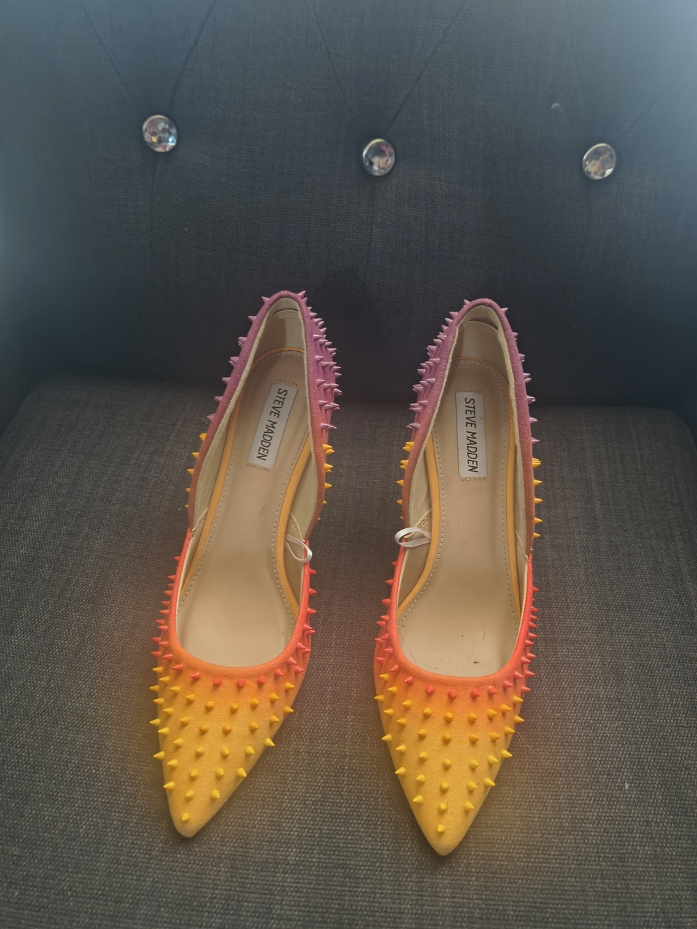 Steve Madden Women's Gradient Studded Pointed-Toe Flats - Pink/Orange/Yellow